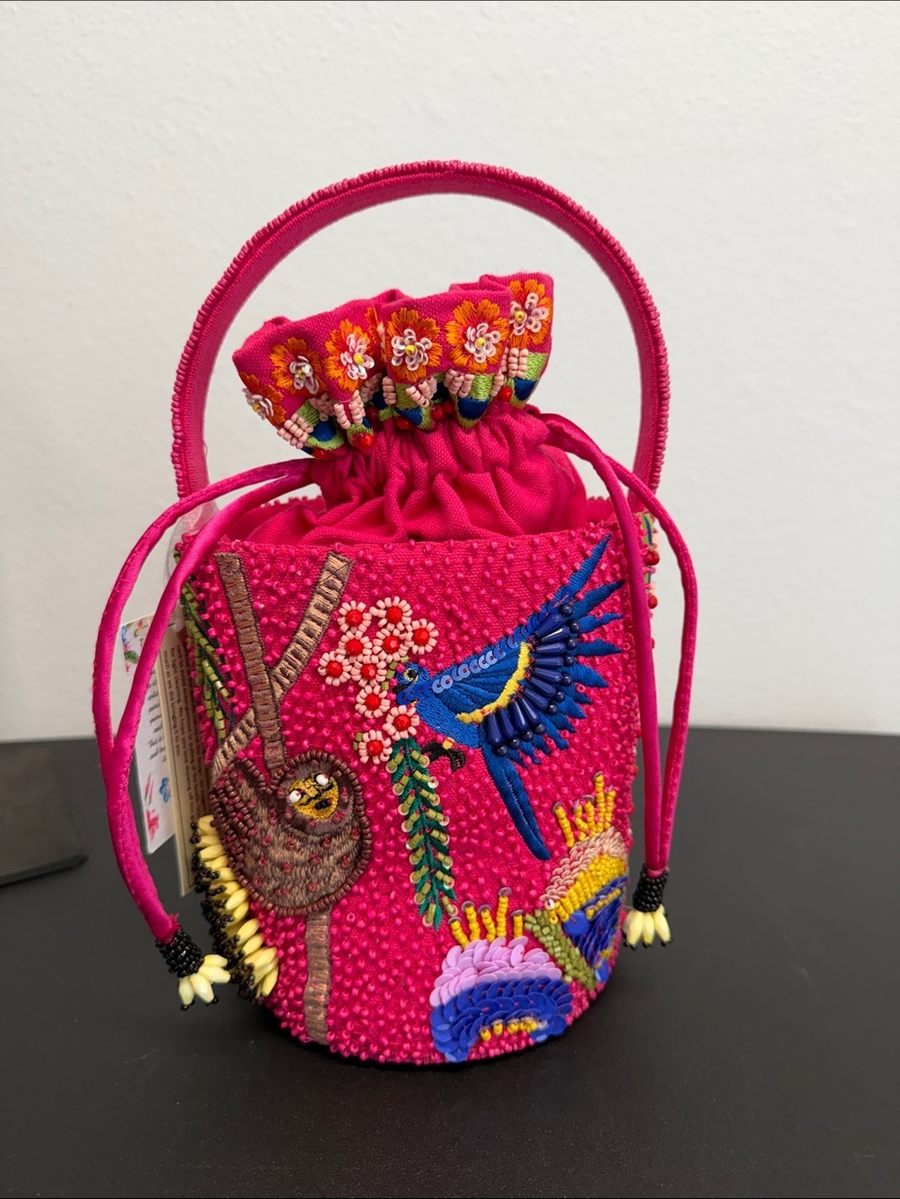 Handcrafted In India | Beaded Tropical Rainforest Macaw Bucket Bag 🦜🦥 🌴 - Picture 10 of 10